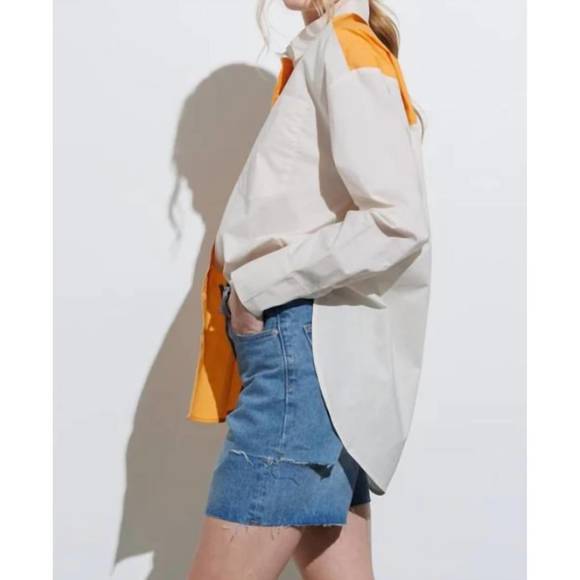 NEW AARON & AMBER orange color block button up in orange colorblock - Picture 2 of 3